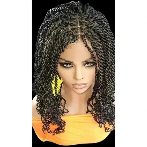 Handmade Braided braided wig Jet Black Kinky twists wig 360 Lace Closure. NWT - Picture 10 of 15